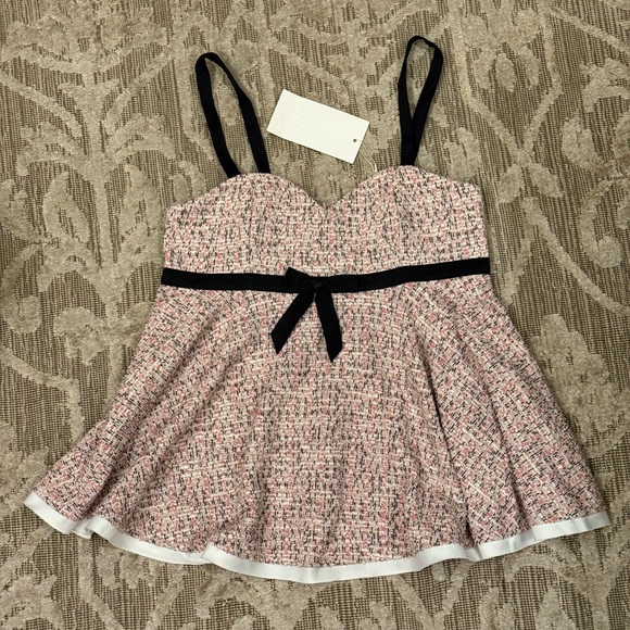 Zara Combination Structure Top Pink Black Tweed with Bow Ref 3644/172/620 NWT - Picture 8 of 13